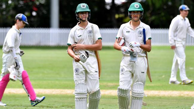 Brisbane Boys College batsmen Darcy Graham and Noah East. Picture, John Gass