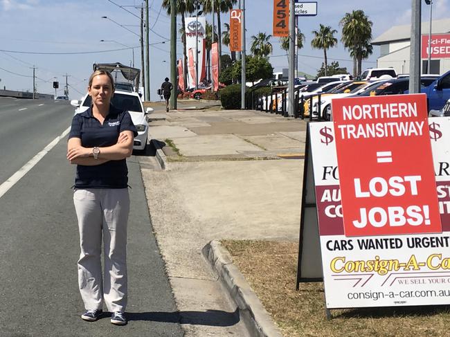 Consign-A-Car owner Yvette Cottrill says she's unlikely to renew her lease if the Northern Transitway construction involves the banning of all parking along Gympie Rd. Picture: Darren Cartwright