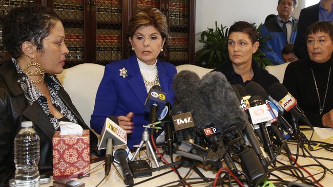 Taking on Cosby ... attorney Gloria Allred with three women who claim they’re victims of Bill Cosby at a press conference in Los Angeles today. Picture: AP Photo