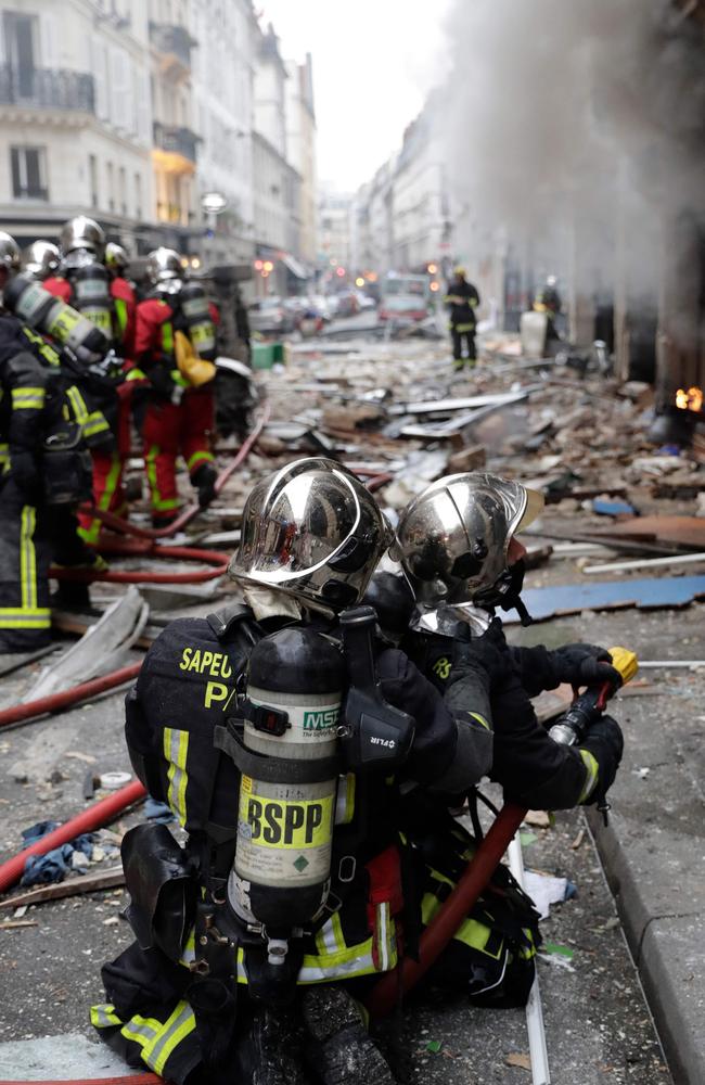 Firefighters intervene after the explosion of a bakery in Paris. Picture: AFP