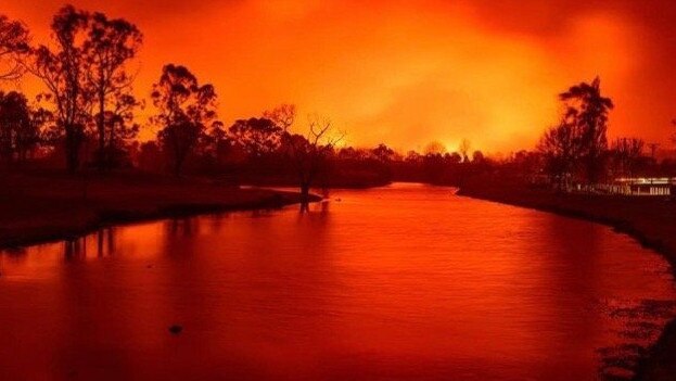 A red sky hangs over Stanthorpe during the bushfires. Picture: Keith Barnett