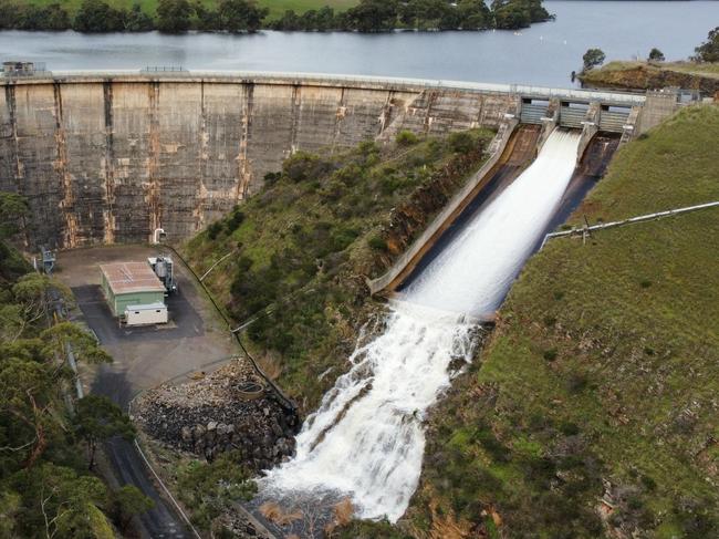 For the second time in five years, one of Myponga Reservoir’s water release gates will be opened later this afternoon, with a wet and wintry August delivering a surge of natural inflows to the Fleurieu storage. Picture: SA Water