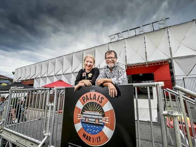 Festival Directors, Rachael Healy and Neil Armfield on the pontoon. Picture: AAP/Roy VanDerVegt