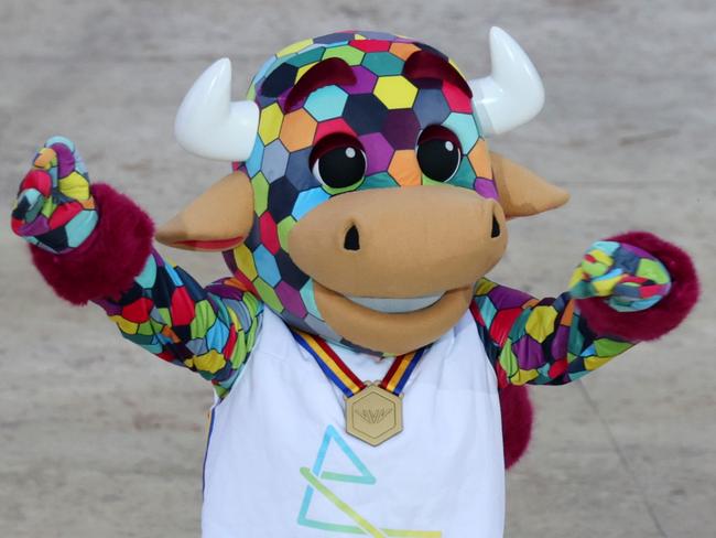 Perry the multi-coloured bull was the Birmingham 2022 Commonwealth Games mascot. Picture: Getty