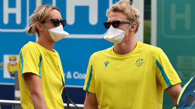 Cody Simpson and Emma McKeon arrive masked up