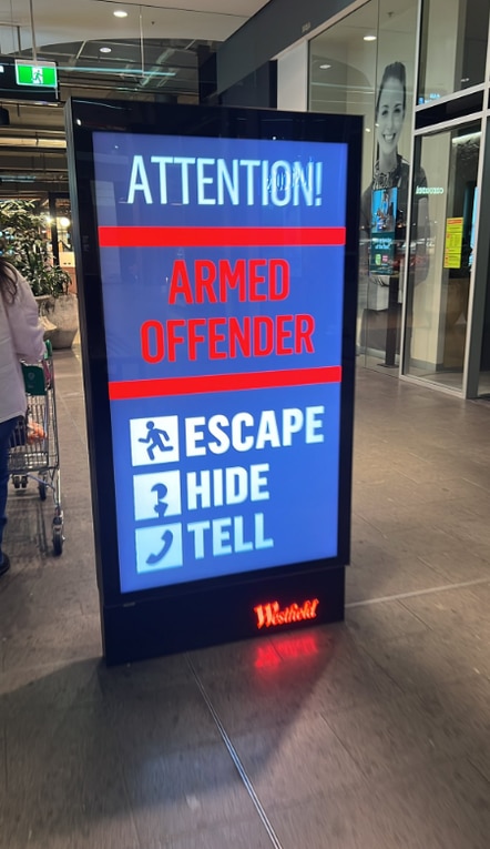 Thest billboards were deployed across Westfield Marion during the incident on Sunday. Picture: @NicoNacuse08/X