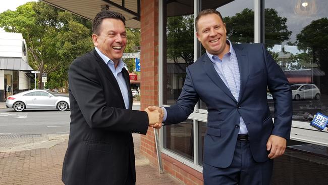 Nick Xenophon with SA Best candidate for Unley Anthony Olivier.