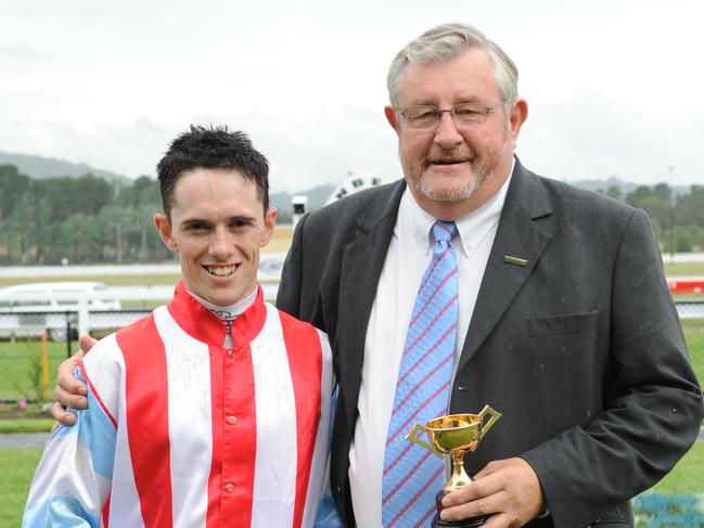 Jockey Jay Ford and trainer Keith Dryden, the winner of Race 6 at the Canberra Cup at Thoroughbred Park in Canberra.