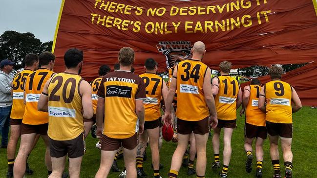 Tatyoon walk out before the 2023 grand final. Picture: Tatyoon Football Netball Club.