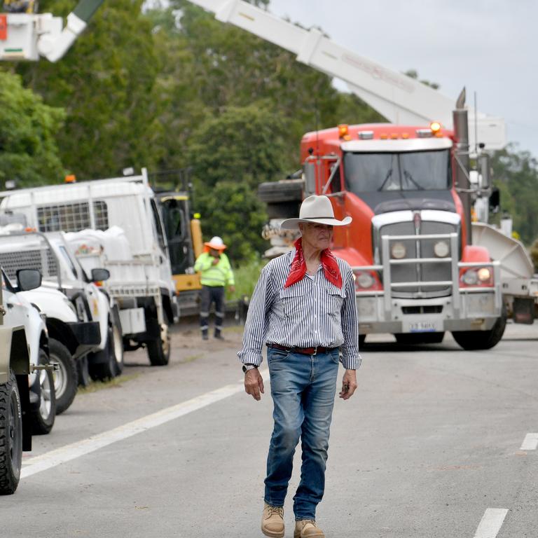 Kennedy MP Bob Katter on the Bruce Highway after the floods. Picture: Evan Morgan