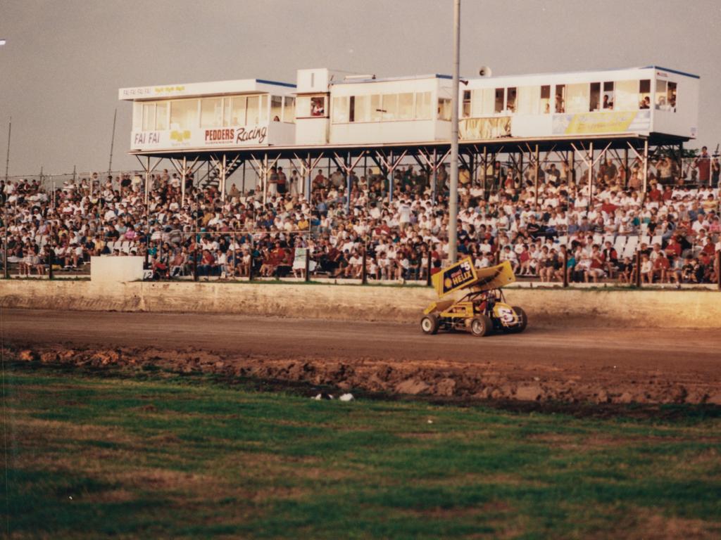 Sprintcar driver George Tatnell racing at Archerfield Speedway – Photo Supplied Brisbane John Oxley Library, State Library of Queensland