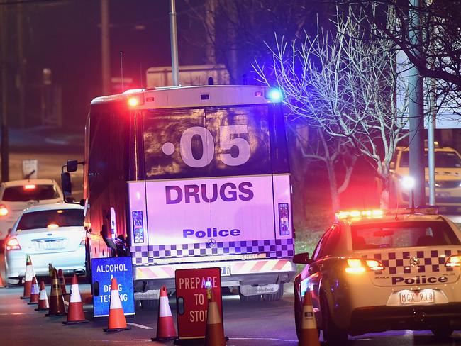 VicPol booze bus operation.  Cnr of Mt Dandenong Rd and Dorsett Rd, Croydon.  Picture: Andy Brownbill