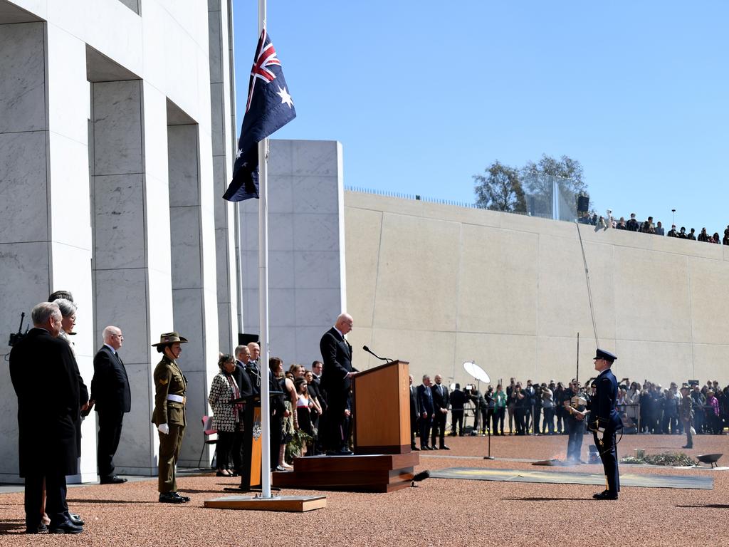 Governor-General David Hurley officially proclaims King Charles III the ruler of Australia at Parliament House. Picture: Tracey Nearmy