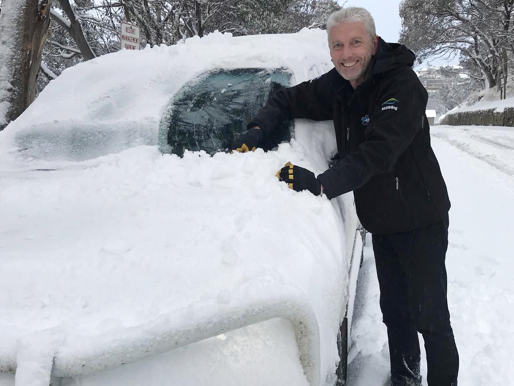 A thick cover of snow on cars at Mt. Buller. Picture: Mt. Buller