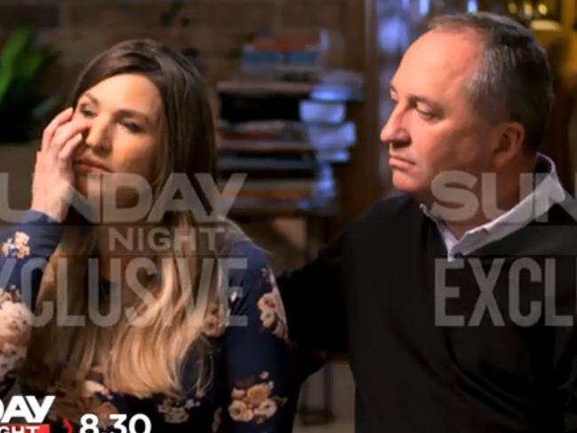 Mr Joyce comforts Ms Campion during an emotional moment in their TV interview. Picture: Channel 7