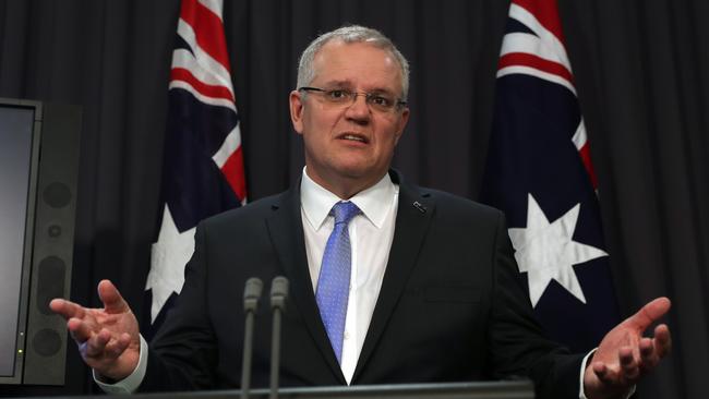 Treasurer Scott Morrison during a press conference in Parliament  House in Canberra. Picture Gary Ramage