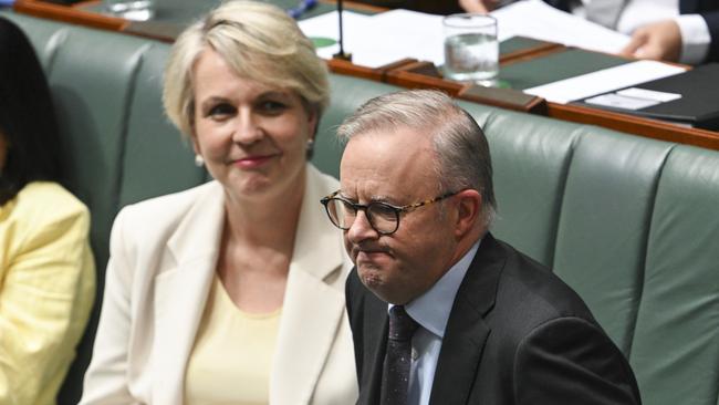 Tanya Plibersek and Anthony Albanese during Question Time at Parliament House in Canberra. Picture: Martin Ollman/NewsWire