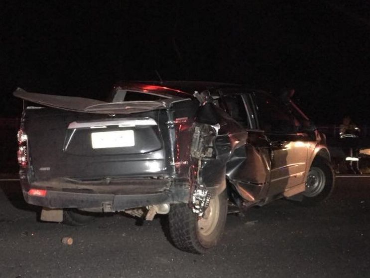 A truck hit a parked car and rolled on the Warrego Highway at Withcott. Picture: WIN News Toowoomba