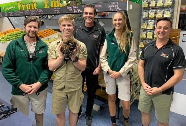 SPIKY FRIEND: Alan Fenwick and the Australia Zoo Wildlife Rescue team after saving an echidna. Picture: Contributed