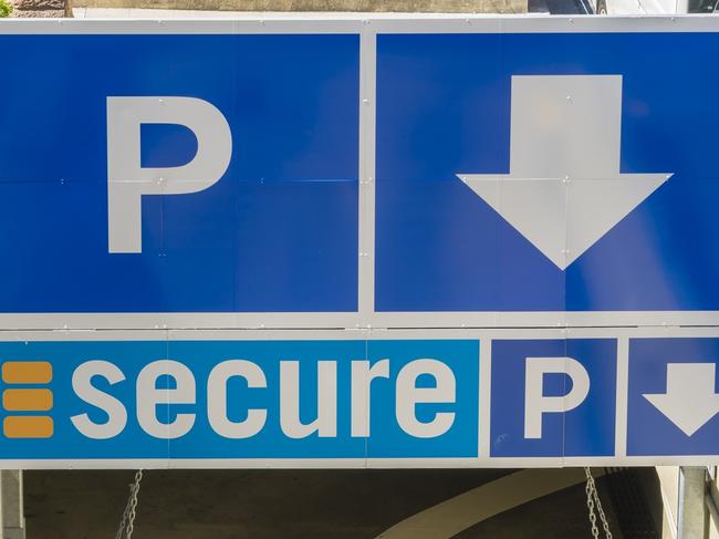 Brisbane, Australia - September 26, 2016: View of the entrance of Secure Parking with signage in Brisbane during daytime. Secure Parking is the largest Australian-owned car park operator in Australia.