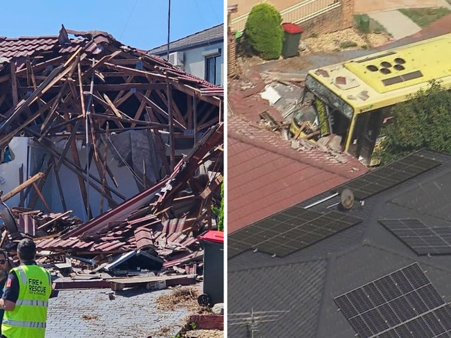 A bus crashed into a home on Aplin Rd in Bonnyrigg Heights on Tuesday. Picture: Supplied.