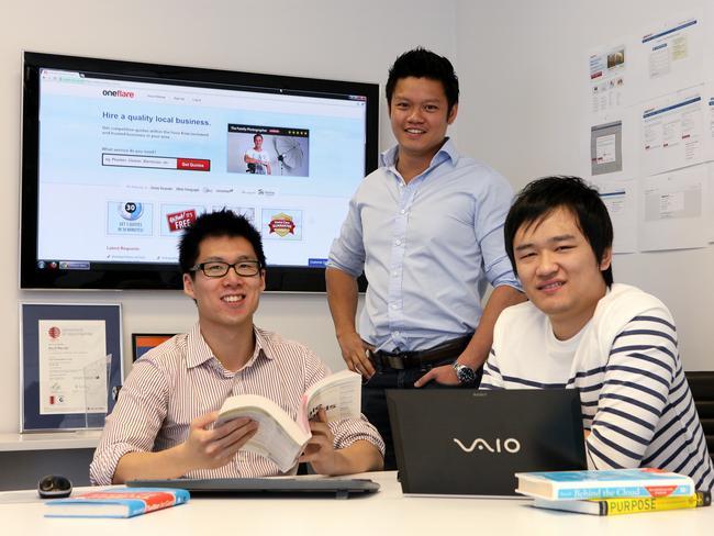 Tommy Lim, Marcus Lim and Adam Dong who established Oneflare at their office in Sydney’s CBD.