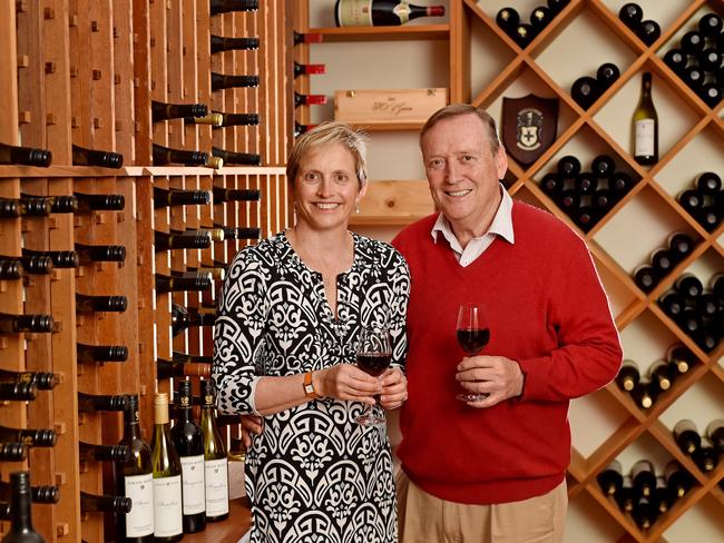 Robyn Smiles and John Colvin in their wine cellar at Mosman on Saturday October 13th. Colvin Wines won 3 awards at the recent Hunter Valley Boutique Winemakers Show 2018. (AAP IMAGE / Troy Snook)