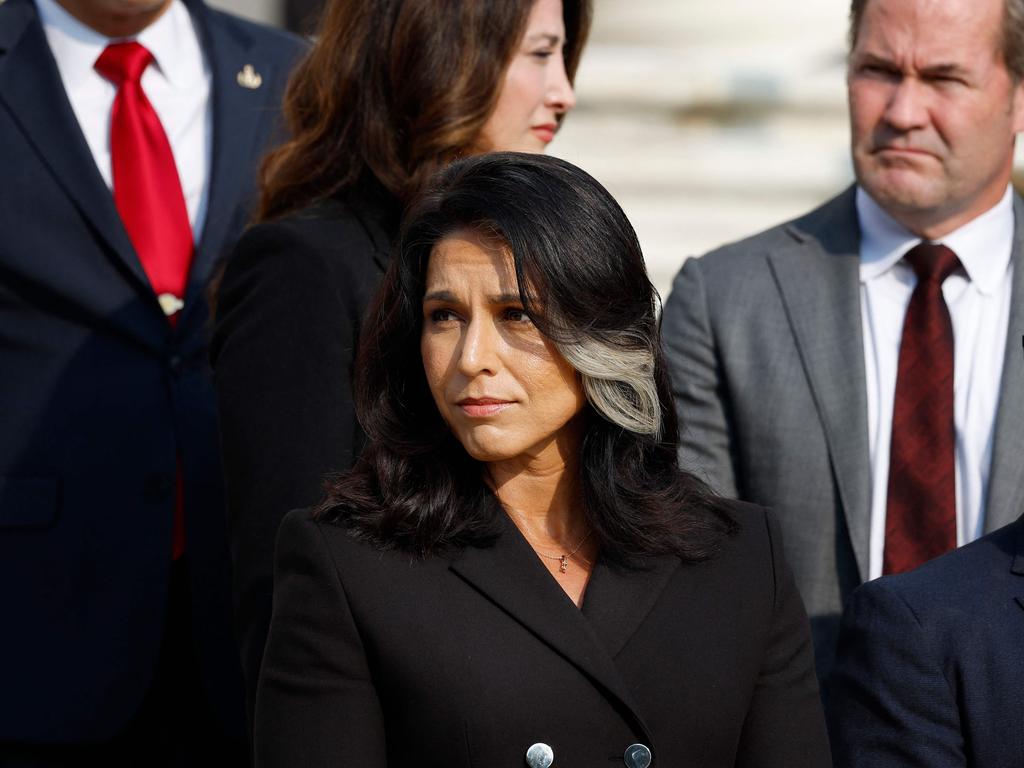 Tulsi Gabbard at the Tomb of the Unknown Soldier for an army wreath laying ceremony to honour the lives of the American soldiers. Picture: AFP