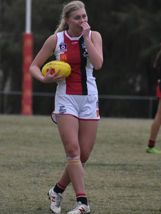 Under-17 Girls division 1 action between the Victoria Point Sharks and Yeronga Devils. Sunday May 14, 2023. Picture: Nick Tucker