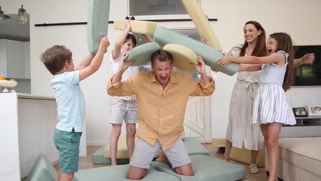 Since losing his job in luxury retail, Patrick has had time to bond through play with his children. Picture: David Swift