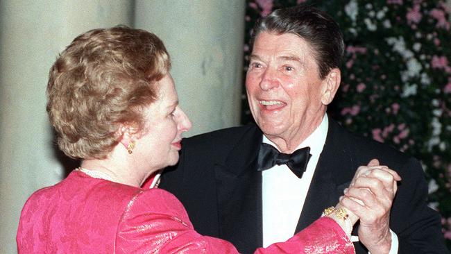 ‘Greed is good’ era: Margaret Thatcher and Ronald Reagan dance at the final state dinner of his presidency at the White House in 1988.