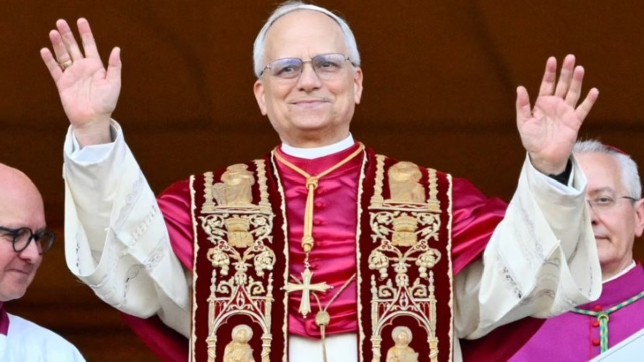 Newly elected Pope Leo XIV arrives on the main central loggia balcony of St. Peter’s Basilica for the first time, after the cardinals ended the conclave, in the Vatican, on May 8, 2025. Picture: Alberto Pizzoli/Getty Images
