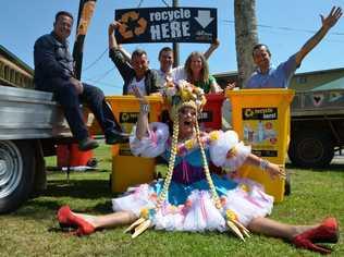 Tropical Fruits Inc's Maude Boate celebrates the grant with Lismore City Council waste operations coordinator, Kevin Trustum, Tropical Fruits Inc. event coordinator, Shane Duniam, Shane Kavanagh from Coca-Cola Amatil, Tropical Fruits Inc. chairwoman, Ali Corfield, and Tom Leahy from Lismore Shopping Square.