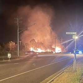 Mackay fire crews battled a large blaze in grassland near the Blacks Beach Tavern early Sunday morning, October 27. Picture: posted on Facebook by Gigi Jackson