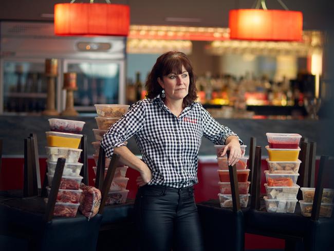 15/08/2021 Local Business owner Kate Jones with food contained which are now going to waste after last night's hastily cancelled function at her restaurant One Nineteen in Orange. NSW state plunged into a full lockdown due to the ongoing COVID 19 pandemic. Graham Schumann/The Australian