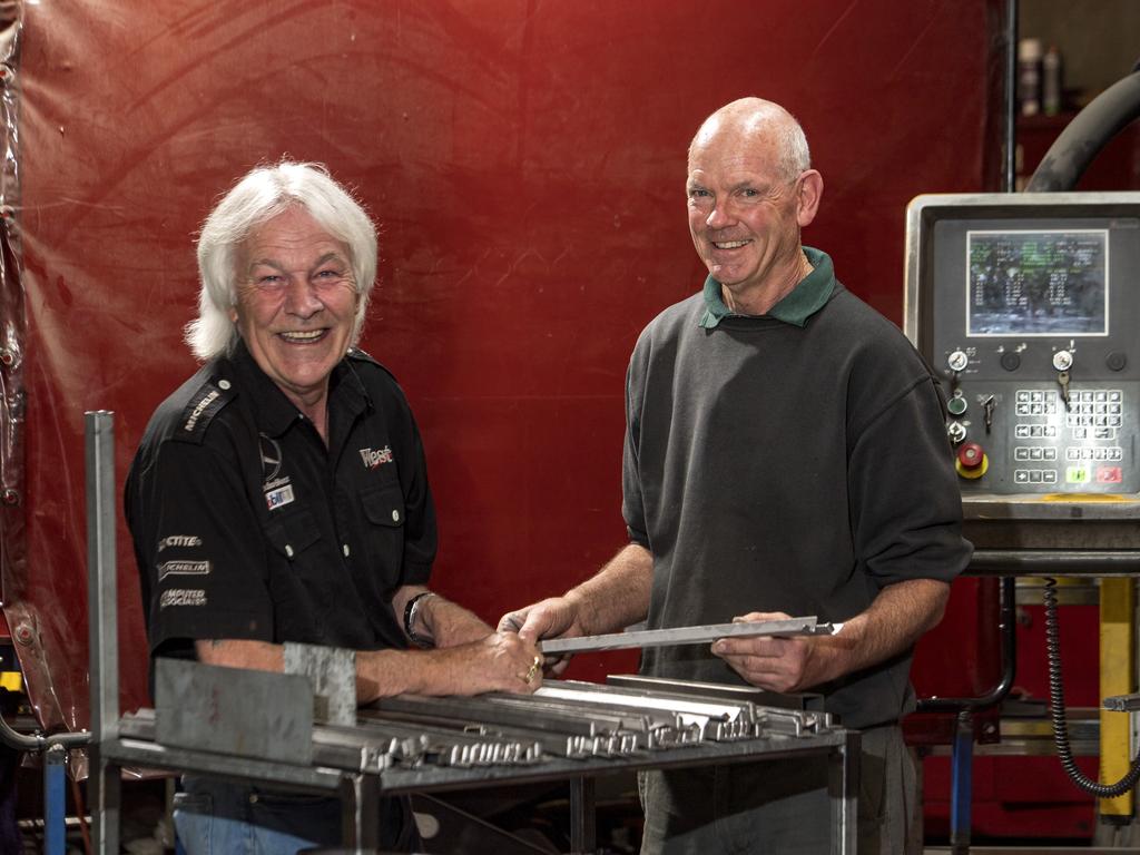 Bruce Harding with toolmaker David Moore. Picture: Justin Sanson.