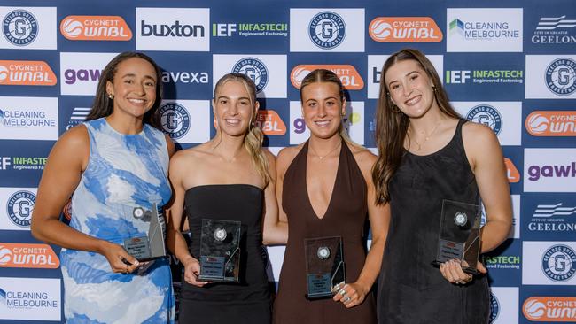 Geelong United players Haley Jones, Jaz Shelley, Elissa Brett and Hannah Hank. Picture: Geelong United.