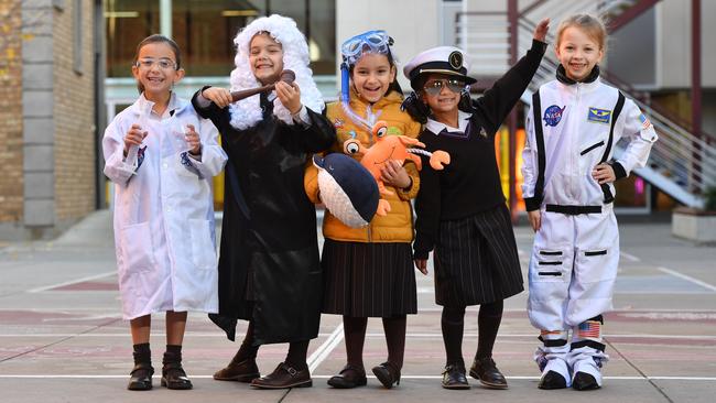 St Aloysius College is leading the field in teaching career options to students like Seneca, Rosalie Fernando, Matilda Stewart, Katia Giglio, Lenni Bament-Sitkowski and Aria. Picture: Keryn Stevens