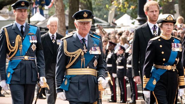 William and Harry walked side-by-side behind King Charles and Princess Anne. Picture: Stefan Rousseau/Pool/AFP<b/>