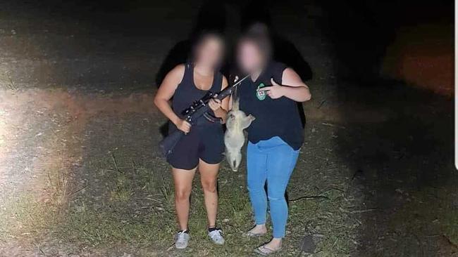 The photo posted to Instagram of two women, suspected from Gympie, posing with a dead possum and a gun has lead to an RSPCA investigation. One of the women involved says it's not the true story of what happened. Picture: Contributed