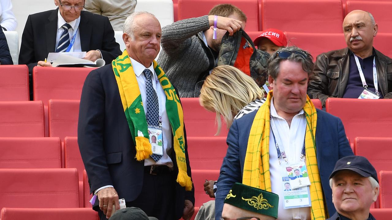 Australia's coach post world cup Graham Arnold watches from the stands during the FIFA World Cup group match between Australia and France