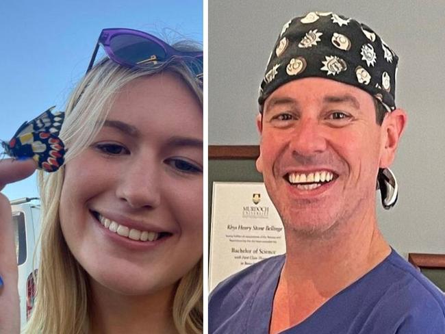 Prominent Perth obstetrician Rhys Bellinge is charged with the manslaughter of 24-year-old Pearce who was killed when his Jaguar allegedly crashed into her Uber. Picture: Supplied