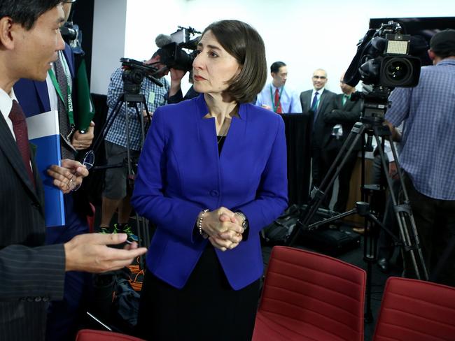 Gladys Berejiklian prepares for a round of TV interviews. Picture: Chris Pavlich