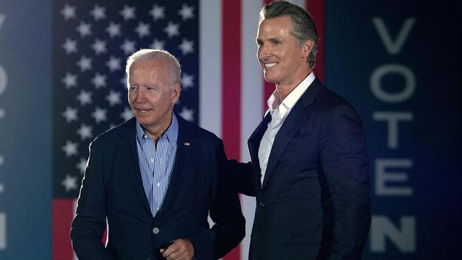 US President Joe Biden and California Governor Gavin Newsom in Long Beach last year. Picture: AFP