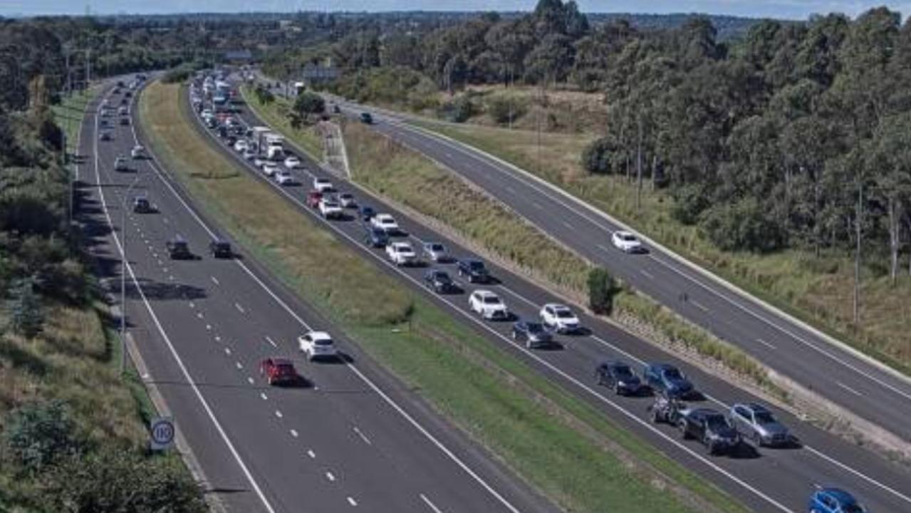 Corner of Hume Motorway and Narellan Road looking north towards Liverpool at 1pm on Good Friday. Picture: Live Traffic NSW