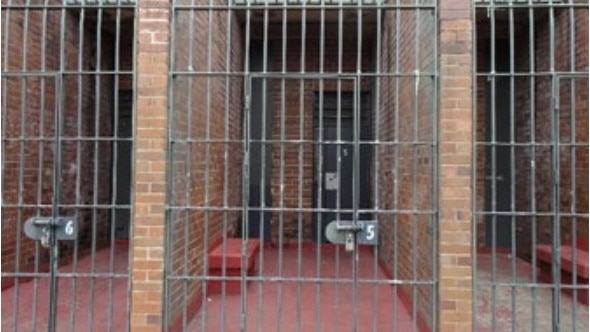 A photo of secure yards attached to segregation cells.