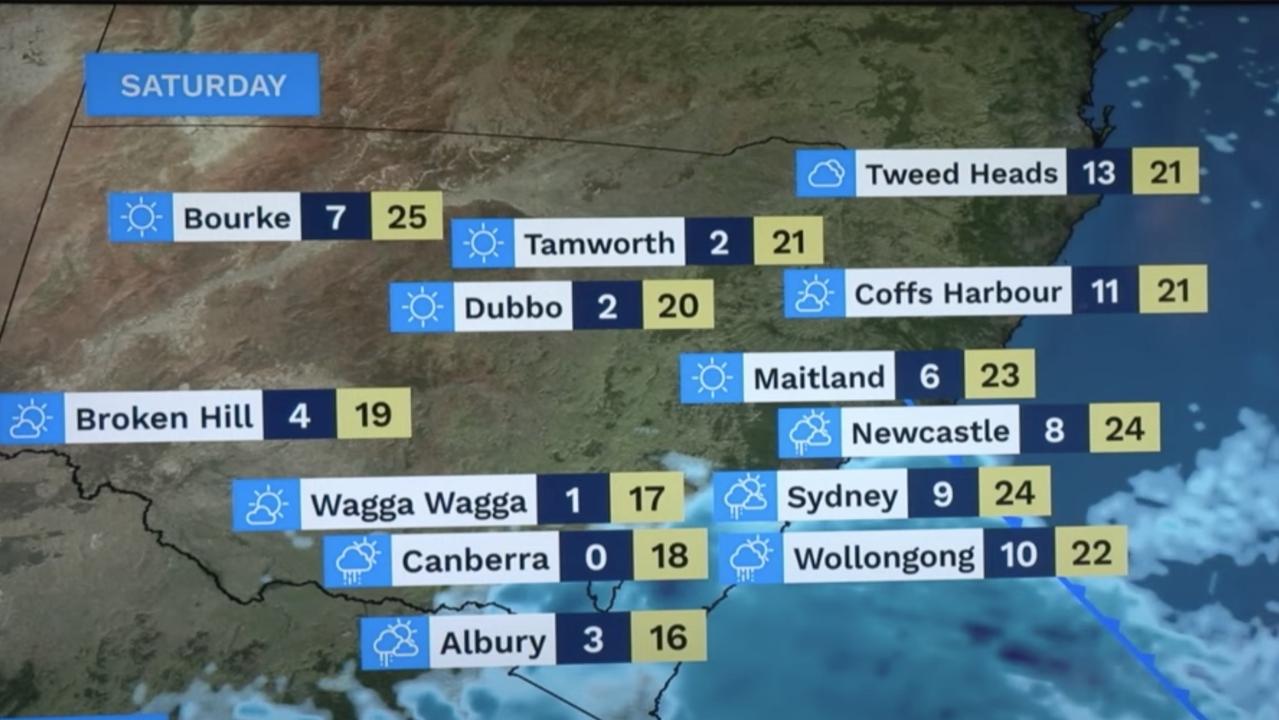 Bureau of Meteorology meteorologist Jonathon How said millions of Australians living in parts of southeast Australia would feel the chill this weekend as a cold fronts moves up from Tasmania to southern parts of NSW. Picture: BOM