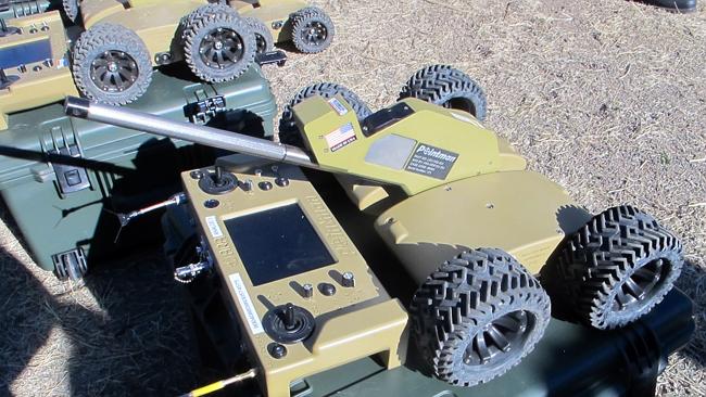 A wireless, camera-equipped robot is displayed by the U.S. Border Patrol during a briefing in Nogales, Arizona. Picture: AP. 