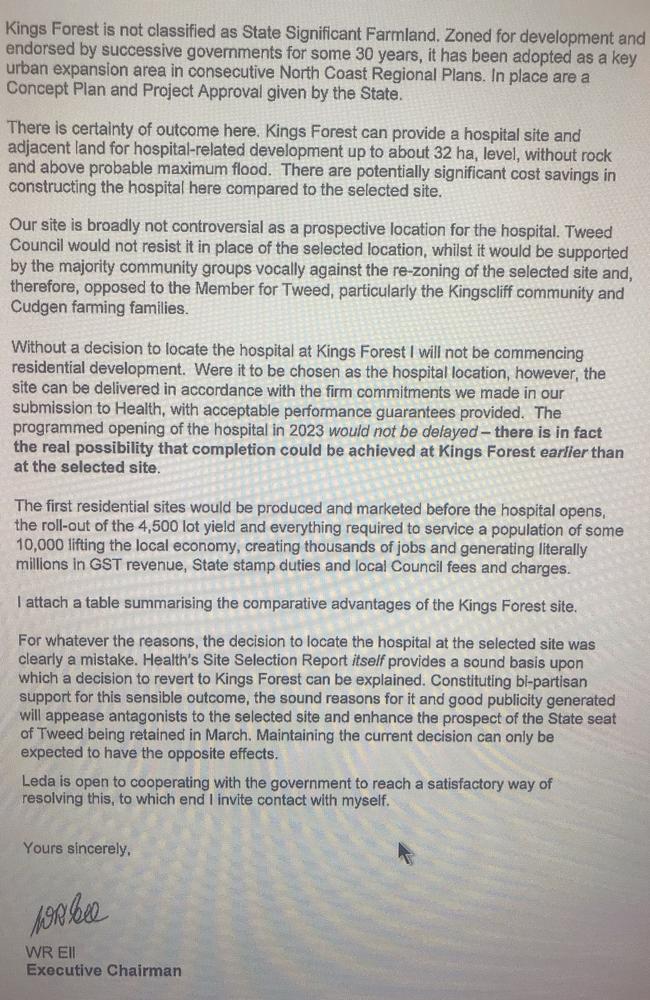 Mr Ell describes the decision to build the hospital at Cudgen as a “mistake”.