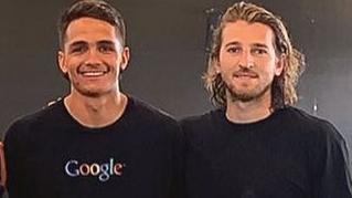 Jamarra Ugle-Hagan flanked by Western Bulldogs stars Josh Dunkley and Marcus Bontempelli.